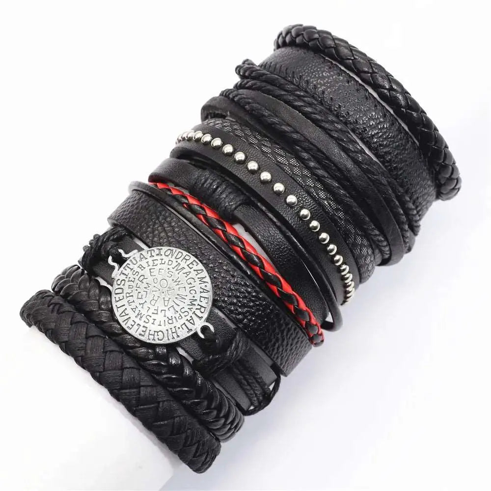 10 Pcs Black Wrap Woven Bracelets - Handmade Fashion Jewelry for Men & Women