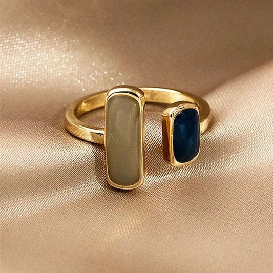 Adjustable Colorful Drip Glaze Ring - Retro Geometric Gold Metal Fashion Jewelry for Women | Wedding & Birthday Gift