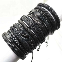 10 Pcs Black Wrap Woven Bracelets - Handmade Fashion Jewelry for Men & Women