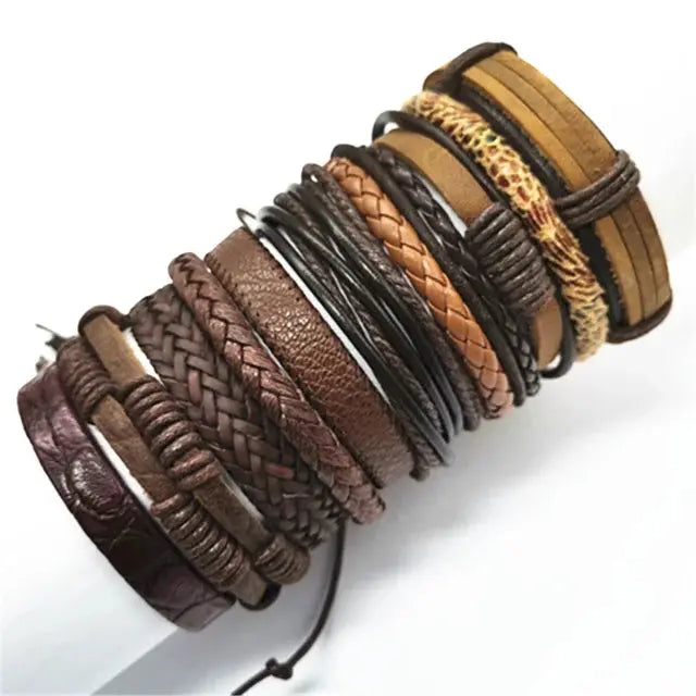 10 Pcs Black Wrap Woven Bracelets - Handmade Fashion Jewelry for Men & Women