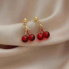 Small Fresh Sweet Red Cherry Earrings, Cherries Pendant Earrings for Women, Fruit Earrings, Stainless Steel Earring Charm Jewelry