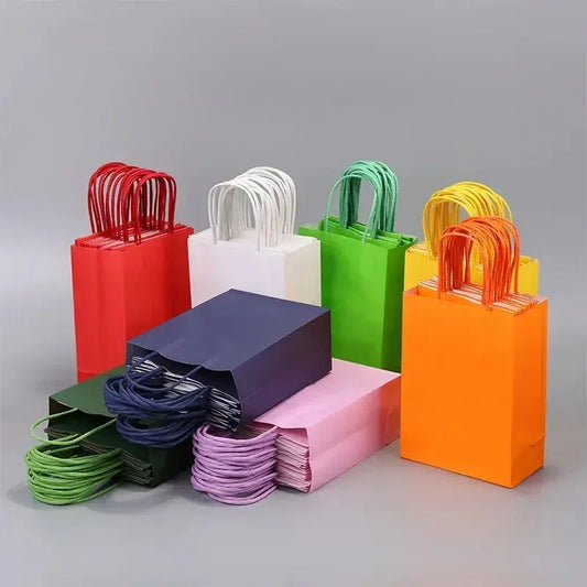 Candy Colorful Shopping Bags 10PCS. Kraft Paper Gift Candy Bag Colored Hand-held Paper Bags for Wedding Party Decoration Gift.