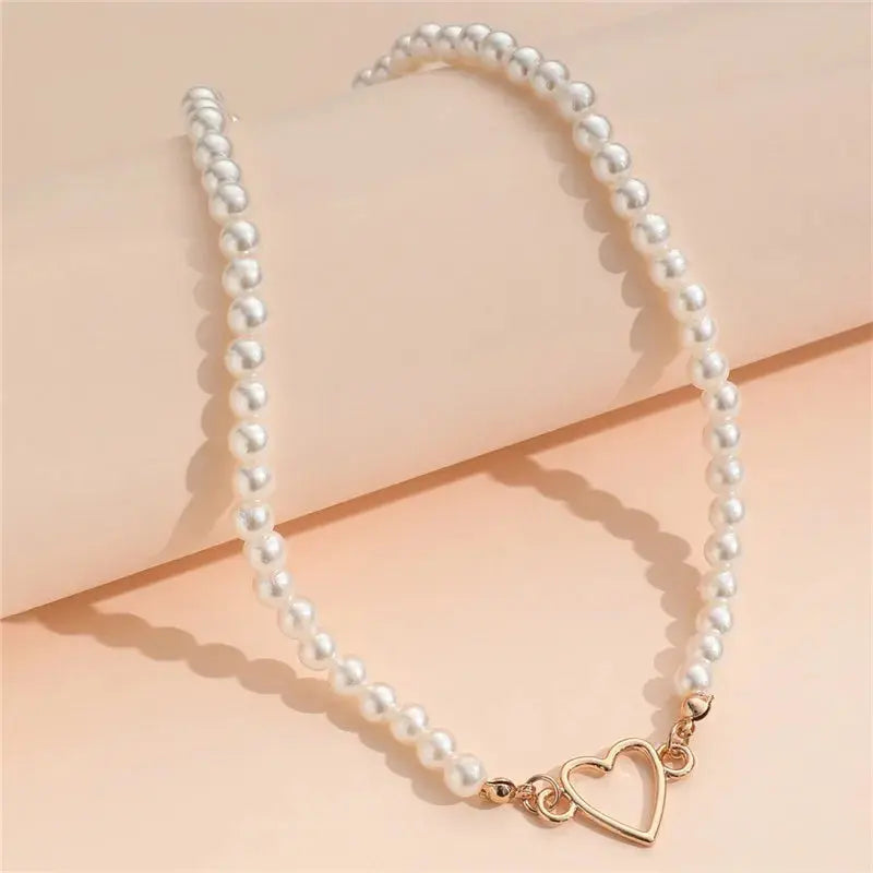 Imitation Pearl Heart Choker Necklace - Sonex Shop | Quality Products