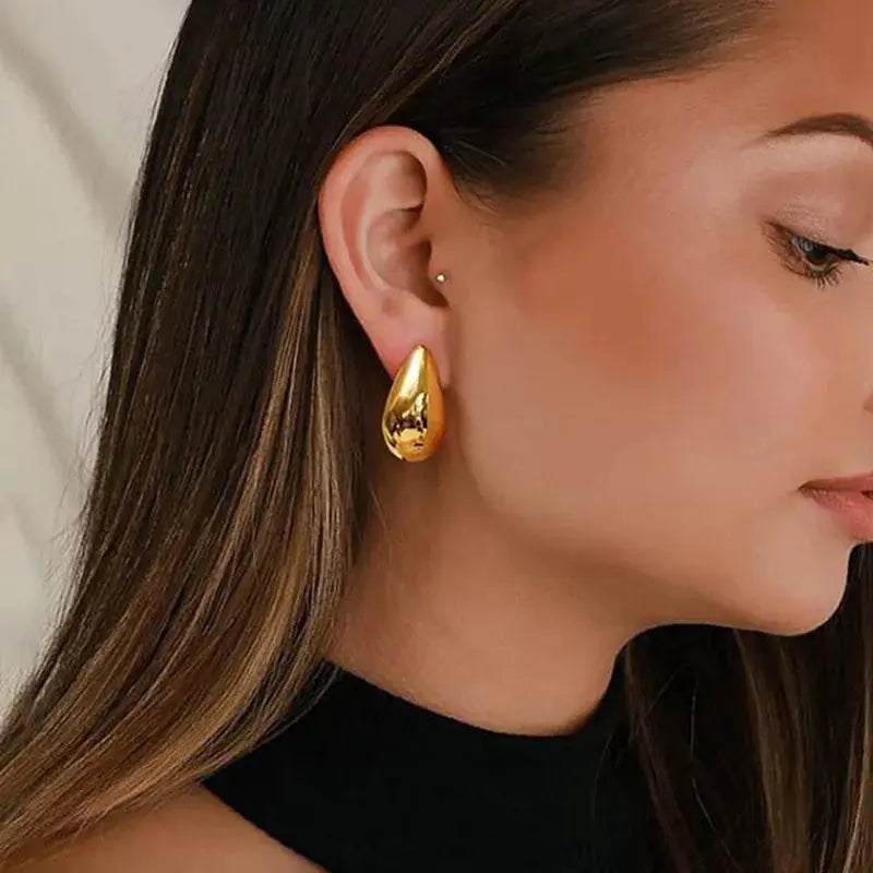 Gold Color Round Chunky Hoop Earrings for Women – Lightweight Smooth Metal, Trendy Fashion Jewelry