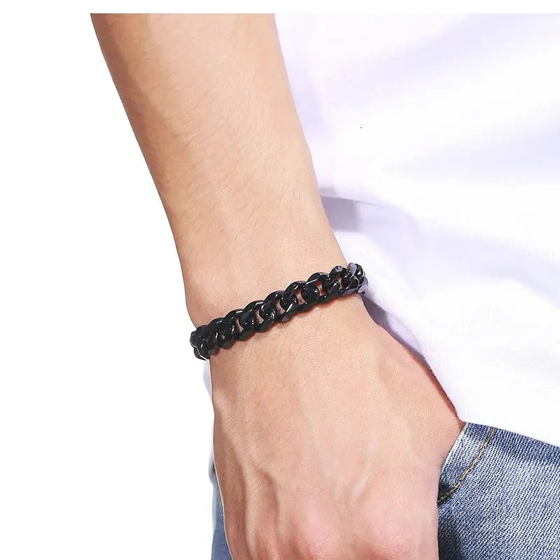 Fashion Stainless Steel Curb Cuban Chain Bracelet - Unisex Jewelry for Men & Women