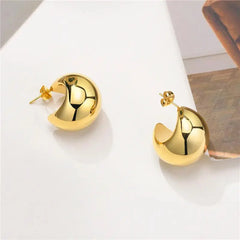 Gold Color Round Chunky Hoop Earrings for Women – Lightweight Smooth Metal, Trendy Fashion Jewelry