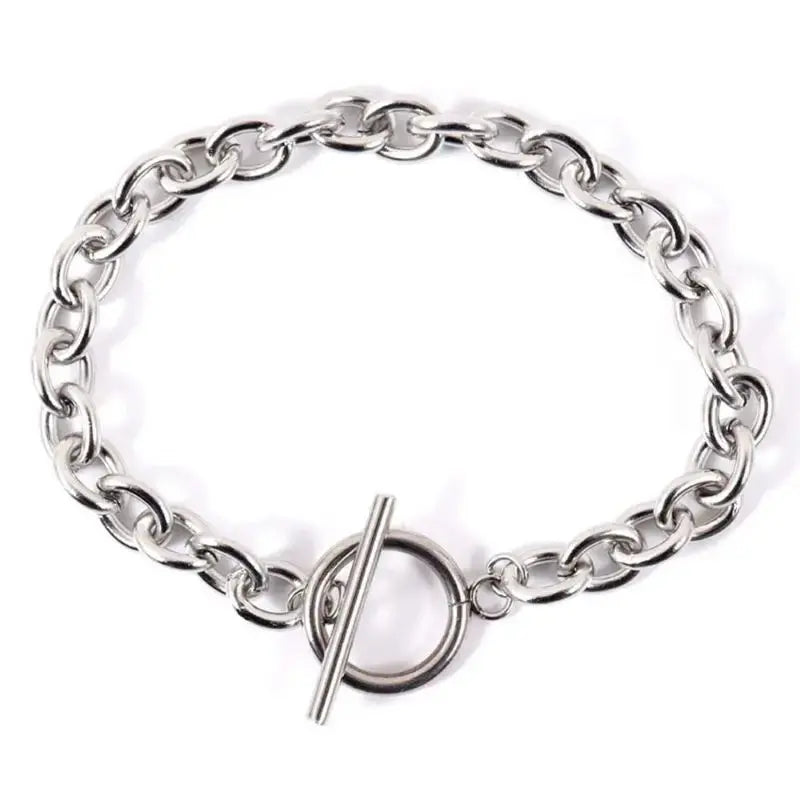 Fashion Chunky Chain Necklace - Simple Stainless Steel Toggle Clasp Jewelry for Women