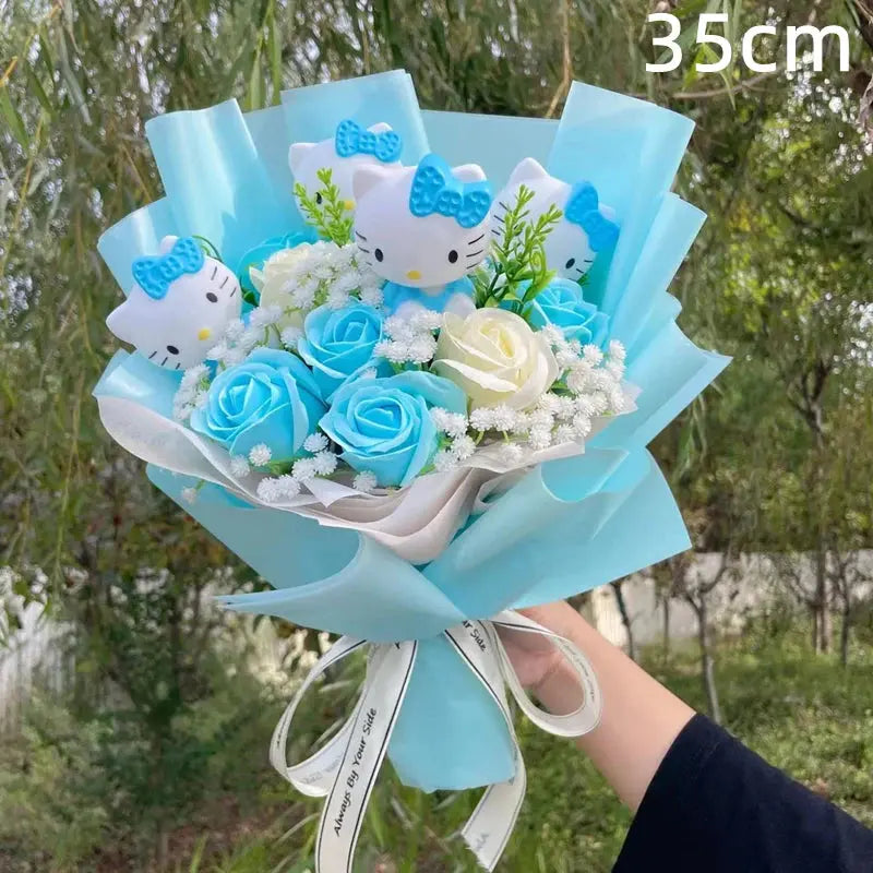 Kawaii Hello Kitty Cat Plush Dolls With Artificial Flowers Creative Bouquet. Perfect for Christmas, Valentine's Day, Birthdays, and Graduation Gifts.