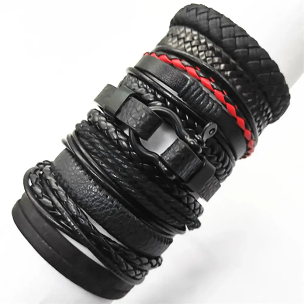 10 Pcs Black Wrap Woven Bracelets - Handmade Fashion Jewelry for Men & Women