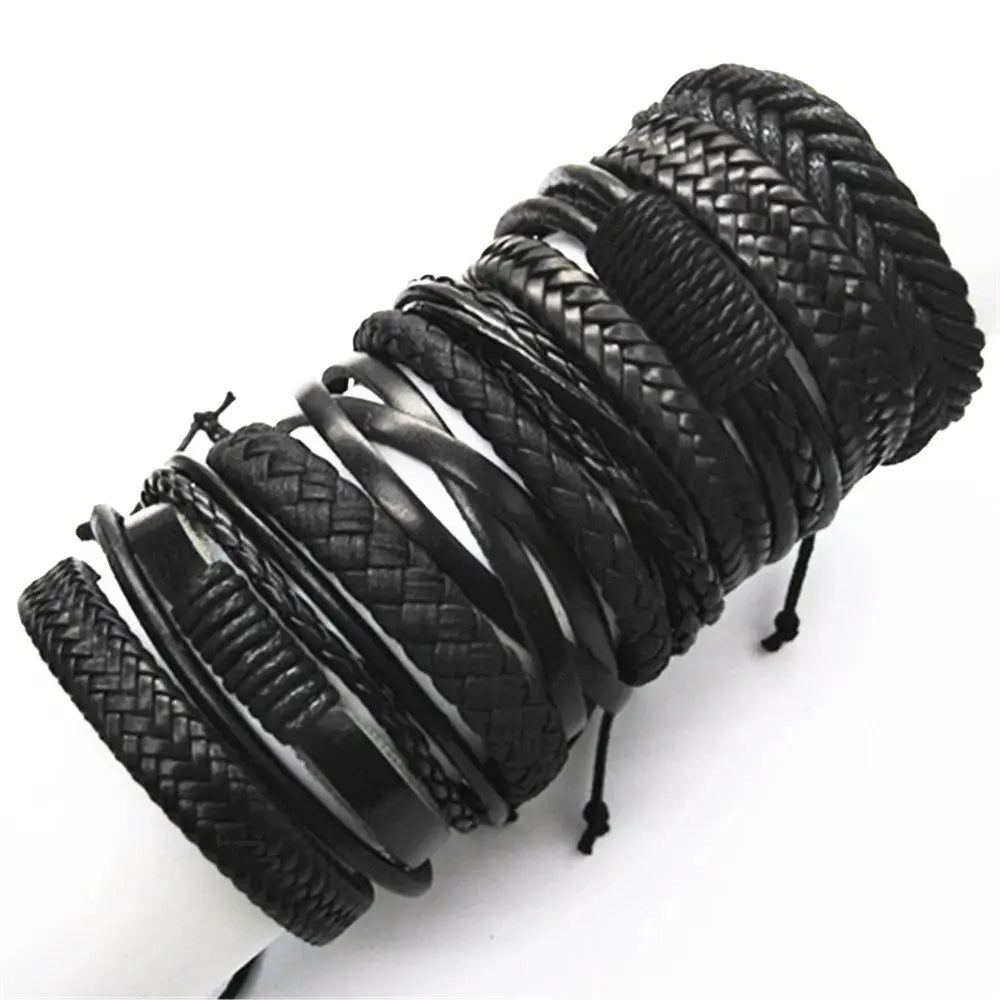 10 Pcs Black Wrap Woven Bracelets - Handmade Fashion Jewelry for Men & Women