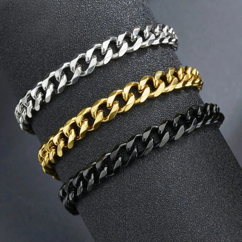 Fashion Stainless Steel Curb Cuban Chain Bracelet - Unisex Jewelry for Men & Women