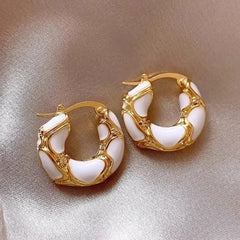 Vintage Enamel Gold Plated Small Hoop Earrings – Trendy Statement Jewelry for Women