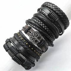 10 Pcs Black Wrap Woven Bracelets - Handmade Fashion Jewelry for Men & Women