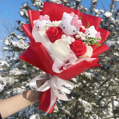 Kawaii Hello Kitty Cat Plush Dolls With Artificial Flowers Creative Bouquet. Perfect for Christmas, Valentine's Day, Birthdays, and Graduation Gifts.