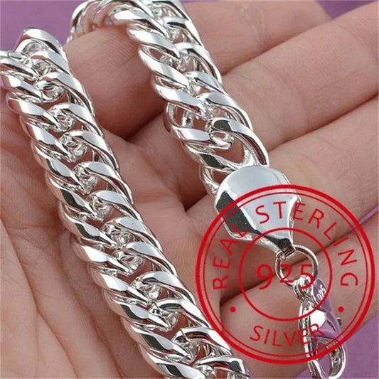 Fine 925 Sterling Silver Solid Chain Bracelet - Noble Design for Women & Men