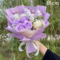 Kawaii Hello Kitty Cat Plush Dolls With Artificial Flowers Creative Bouquet. Perfect for Christmas, Valentine's Day, Birthdays, and Graduation Gifts.