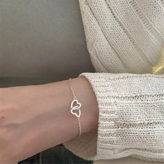 New Silver Color Double Interlocking Small Hearts Bracelet Bangle for Women - Sonex Shop | Quality Products