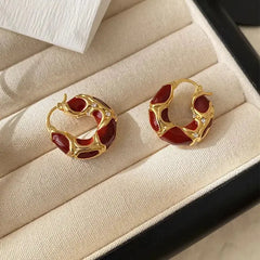 Vintage Enamel Gold Plated Small Hoop Earrings – Trendy Statement Jewelry for Women