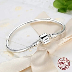 Handmade 925 Sterling Silver Snake Bone Charm Bracelet - Smooth and Soft Fine Jewelry for Women