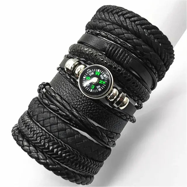 10 Pcs Black Wrap Woven Bracelets - Handmade Fashion Jewelry for Men & Women