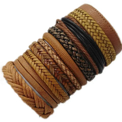 10 Pcs Black Wrap Woven Bracelets - Handmade Fashion Jewelry for Men & Women