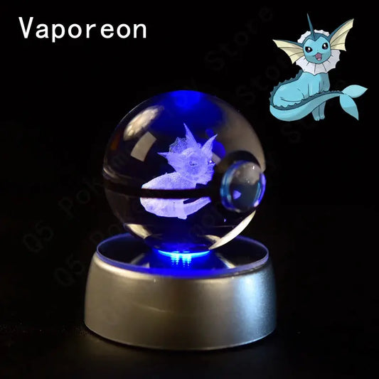 Pokemon 3D Crystal Ball featuring Pikachu, Gengar, Mew, and Mewtwo Figurines with Lamp Base, Pokeball 3D Pokemon Glass Ball Statue - Perfect Kids Birthday Gift