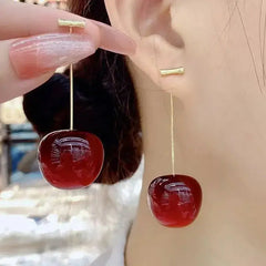 Small Fresh Sweet Red Cherry Earrings, Cherries Pendant Earrings for Women, Fruit Earrings, Stainless Steel Earring Charm Jewelry