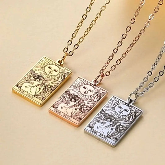 Dawapara Tarot Cards Necklace for Women - Stainless Steel Wealth Amulet