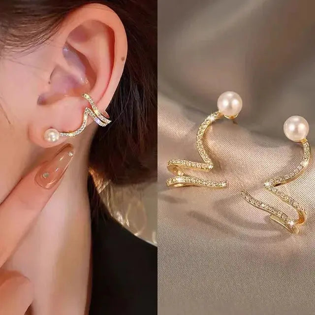 Korean Vintage Pearl Crystal Earrings for Women, High-Class Luxury Zircon Flower Butterfly Leaf Women's Stud Earrings