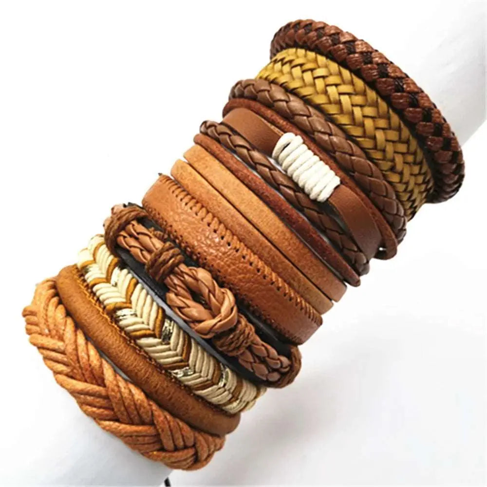 10 Pcs Black Wrap Woven Bracelets - Handmade Fashion Jewelry for Men & Women