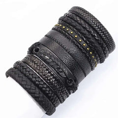 10 Pcs Black Wrap Woven Bracelets - Handmade Fashion Jewelry for Men & Women